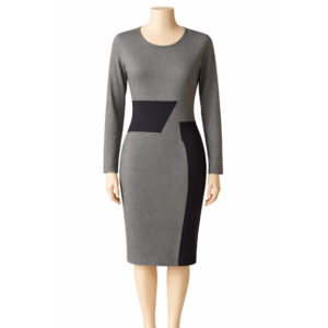 Vestido Midi Bicolor em Tons de Cinza –