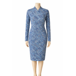 Vestido Midi Azul com Estampa Geométrica – Estilo Atemporal