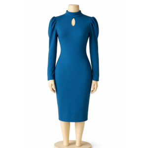 Vestido Midi Azul Royal com Gola alta
